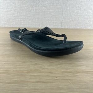 UGG Ayden Black Leather Thong Sandals Comfort Flip Flops Women's 11